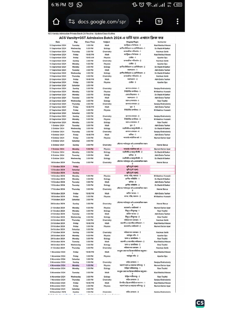 Acs Admission Routine | PDF