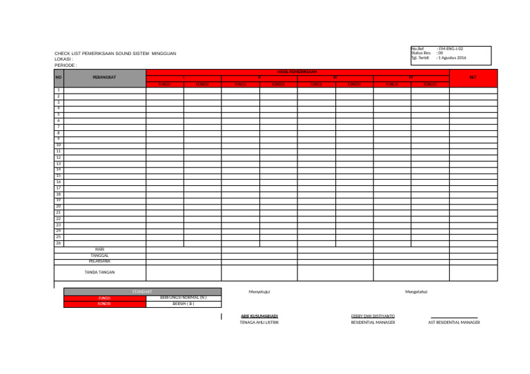 Checklist Mingguan Pemeriksaan Sound Sistem | PDF