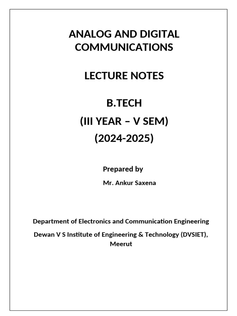 Analog & Digital Communications Notes | PDF | Frequency Modulation ...