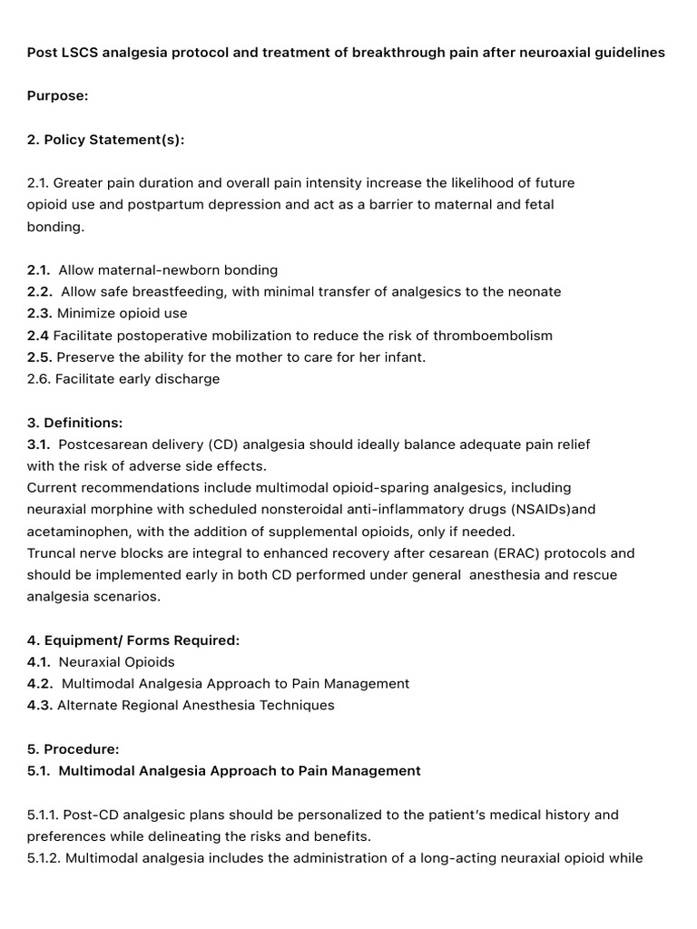 LSCS Analgesia Protocol Overview | PDF | Analgesic | Opioid