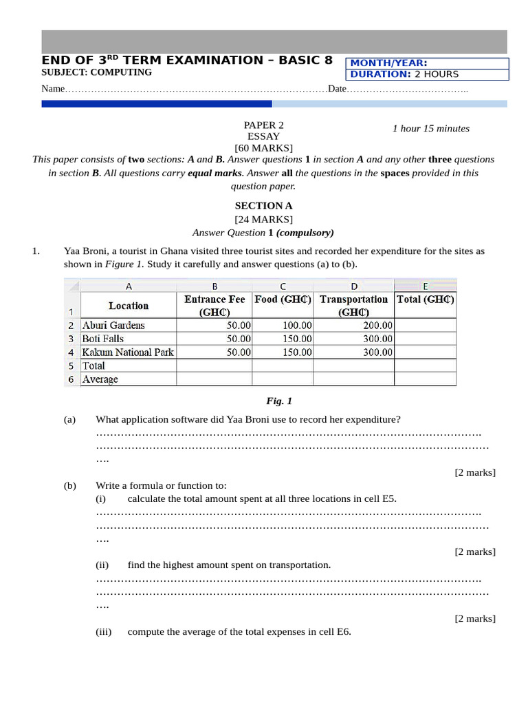 Basic 8 Computing Exam Paper | PDF | Solid State Drive | Computer File
