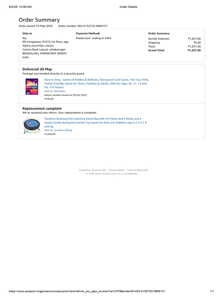Amazon Order Summary for Games | PDF