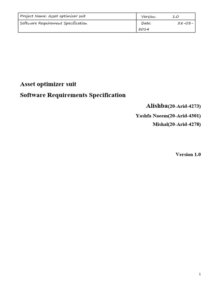 Asset Optimizer Suite SRS Document | PDF | Usability | Specification ...