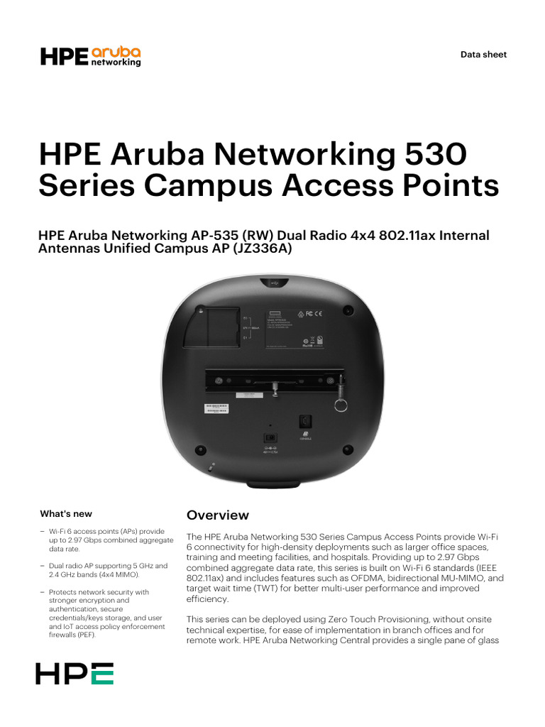 Aruba AP-535 Wi-Fi 6 Datasheet | PDF | Wi Fi | Computer Network