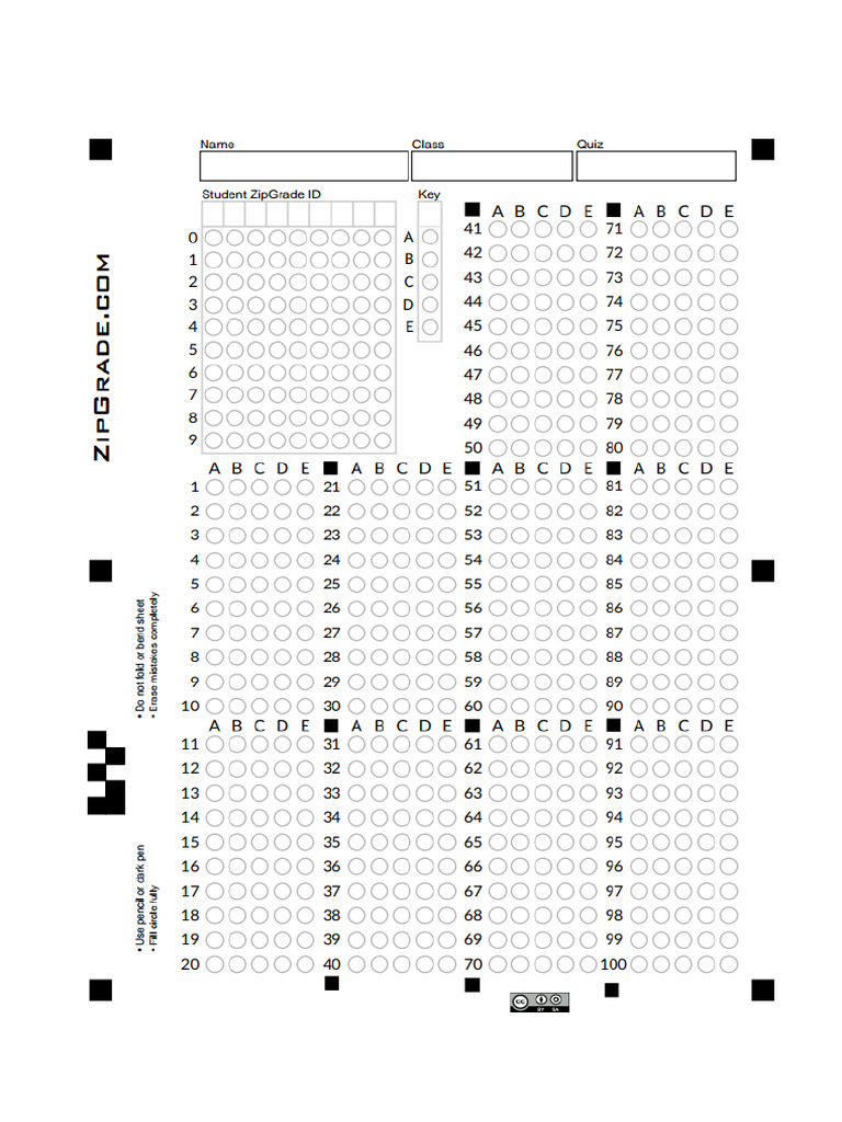 Zip Grade 100 Questionv 2 | PDF