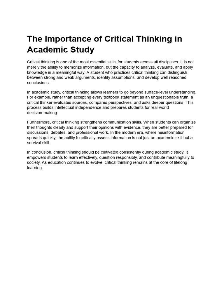 Importance of Critical Thinking in Education | PDF