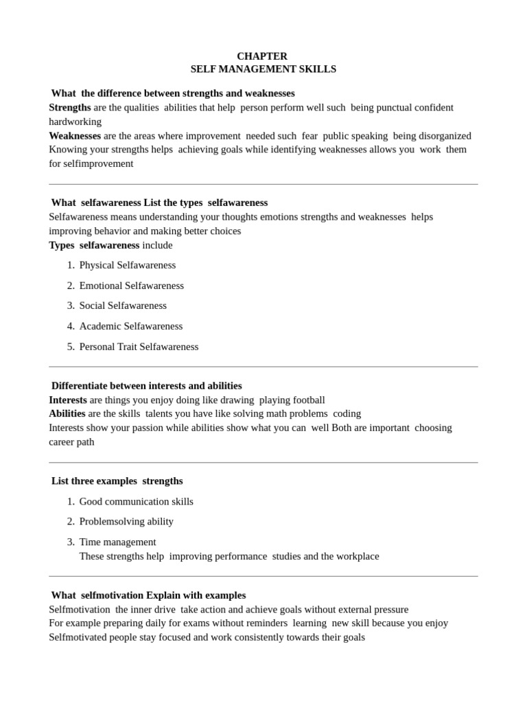 Class 10 Chapter - 2 Self Management Skill-II Notes | PDF ...