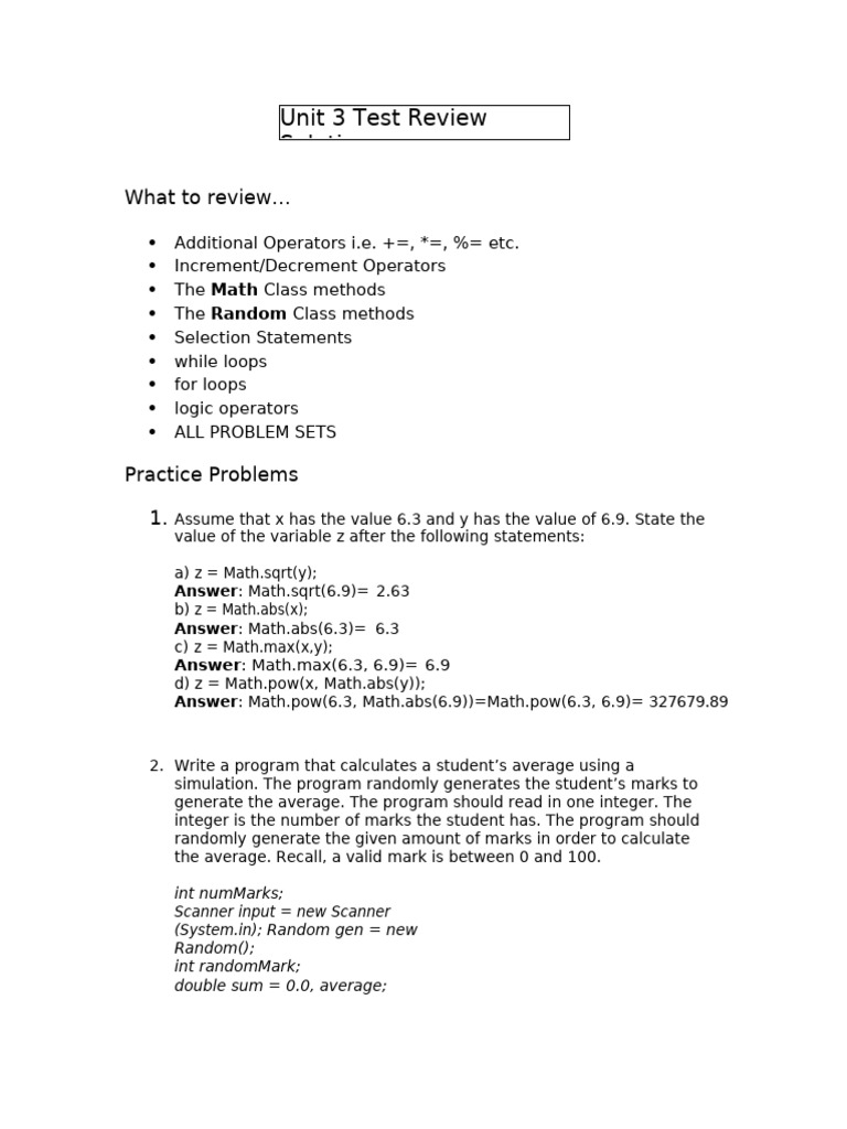 Java Programming Concepts Review | PDF | Mathematics | Computer Programming