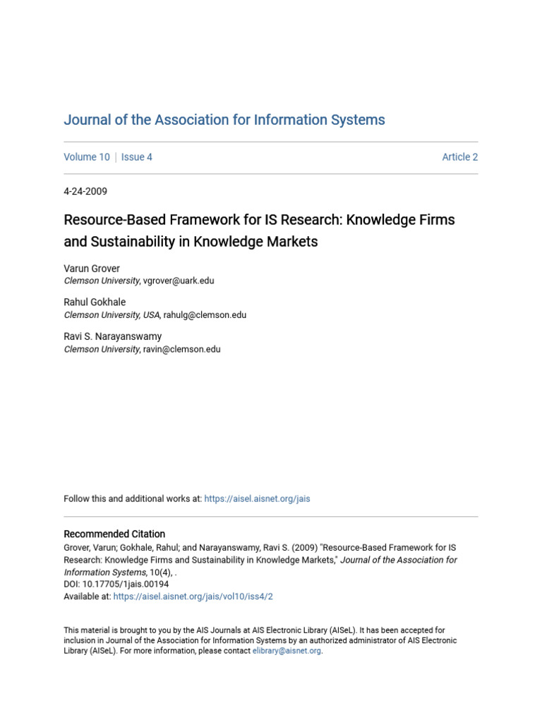 IS Research Framework for Knowledge Firms | PDF | Market (Economics ...