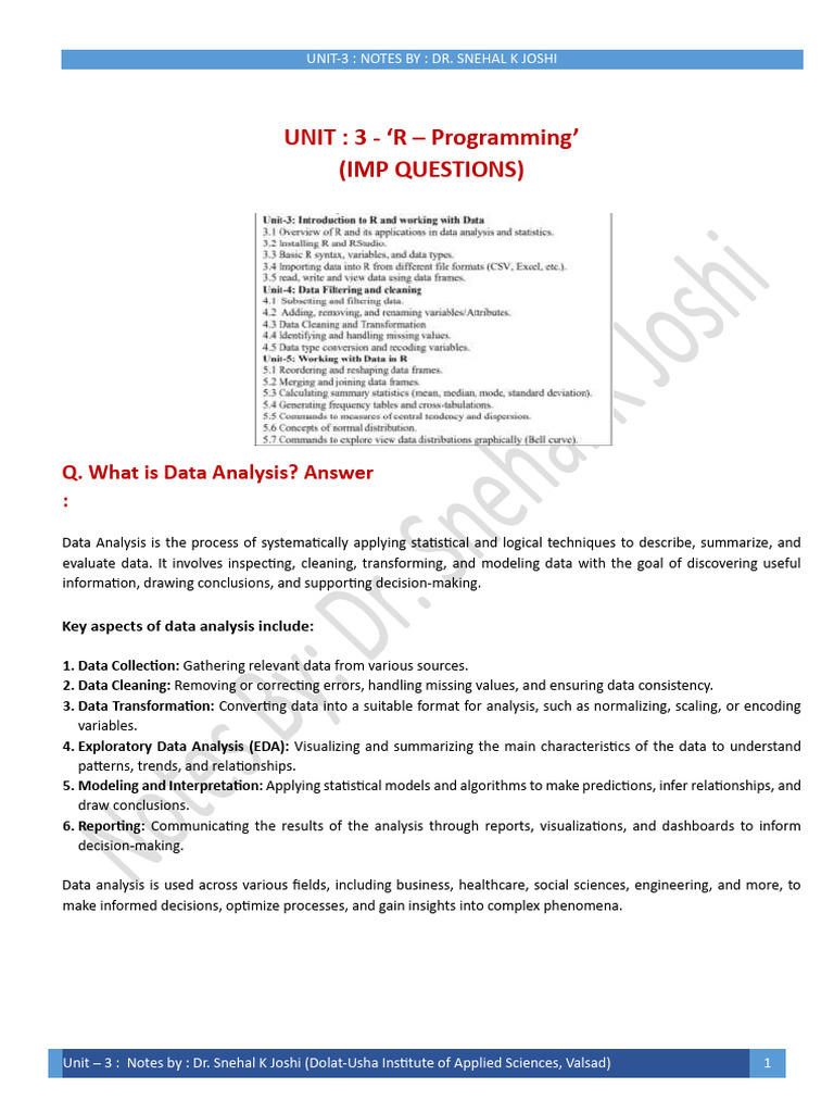 Unit 03 Imp Questions-1 | PDF | Statistics | Data Analysis