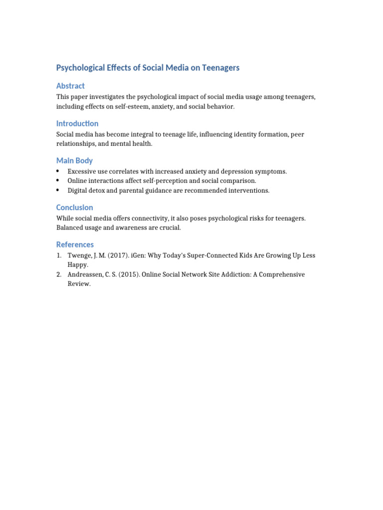 Social Media's Impact on Teen Mental Health | PDF
