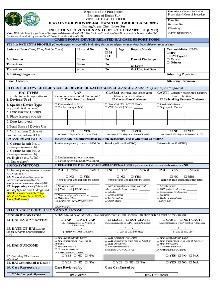 Device-Related HAI Reporting Guidelines | PDF | Diseases And Disorders ...