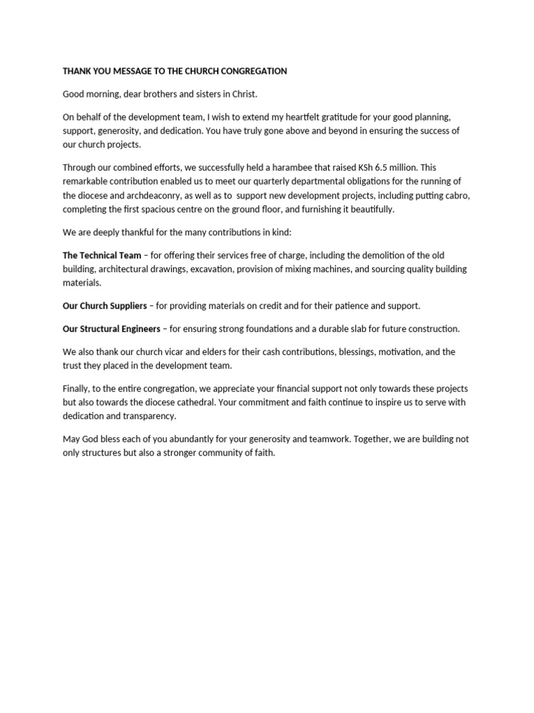 Gratitude Message to Church Congregation | PDF