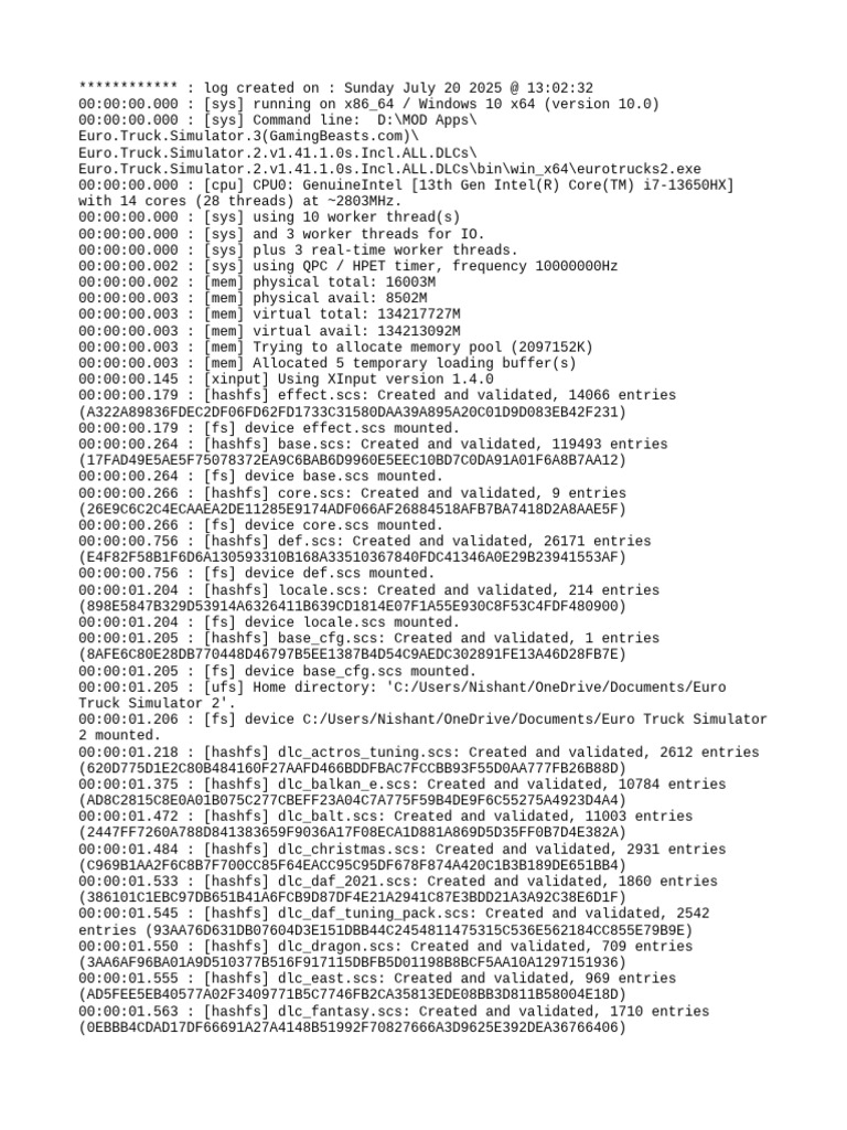 Euro Truck Simulator 2 Log File | PDF | Graphics Processing Unit ...