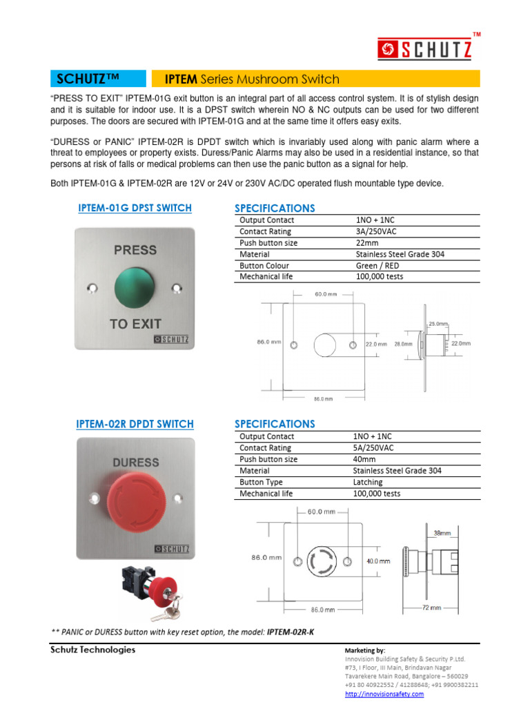 IPTEM Series Duress & Exit Switches | PDF | Switch | Electrical Engineering