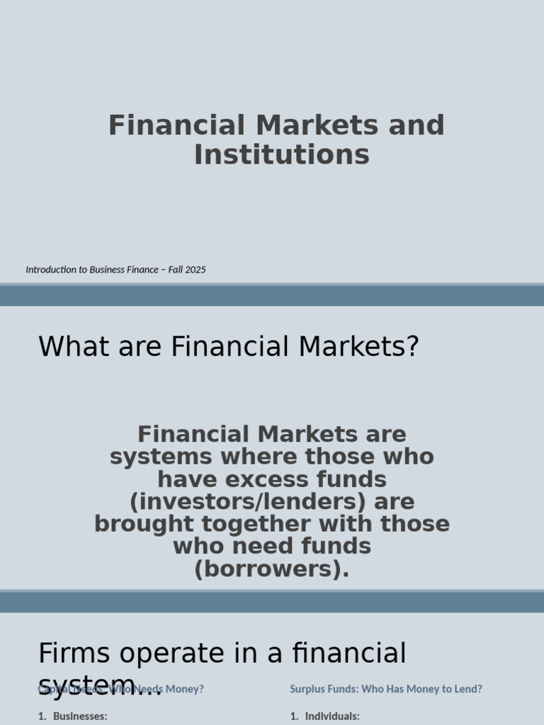 Overview of Financial Markets and Institutions | PDF | Financial ...