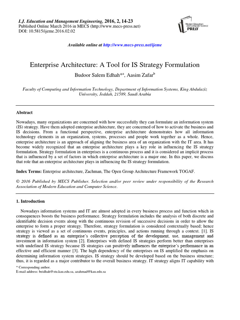 Enterprise Architecture A Tool For Is ST | PDF | Enterprise ...