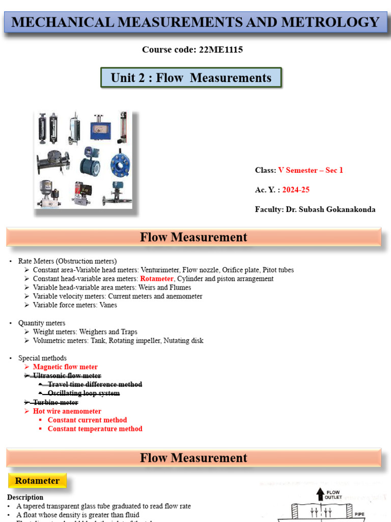 Flow Measurement Techniques in Metrology | PDF | Flow Measurement ...