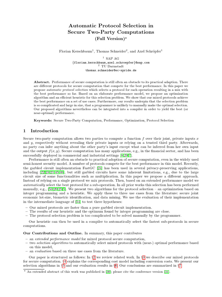Automatic Protocol Selection for Secure Computation | PDF ...