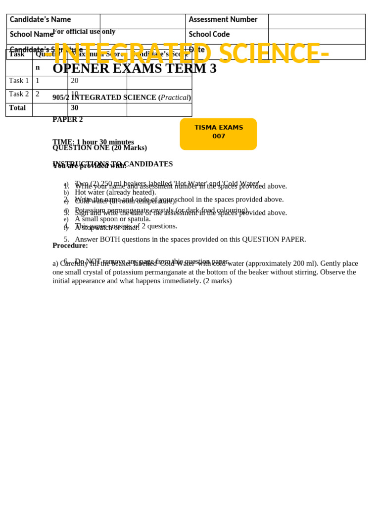 Term 3 Integrated Science Practical Exam | PDF | Mirror | Light