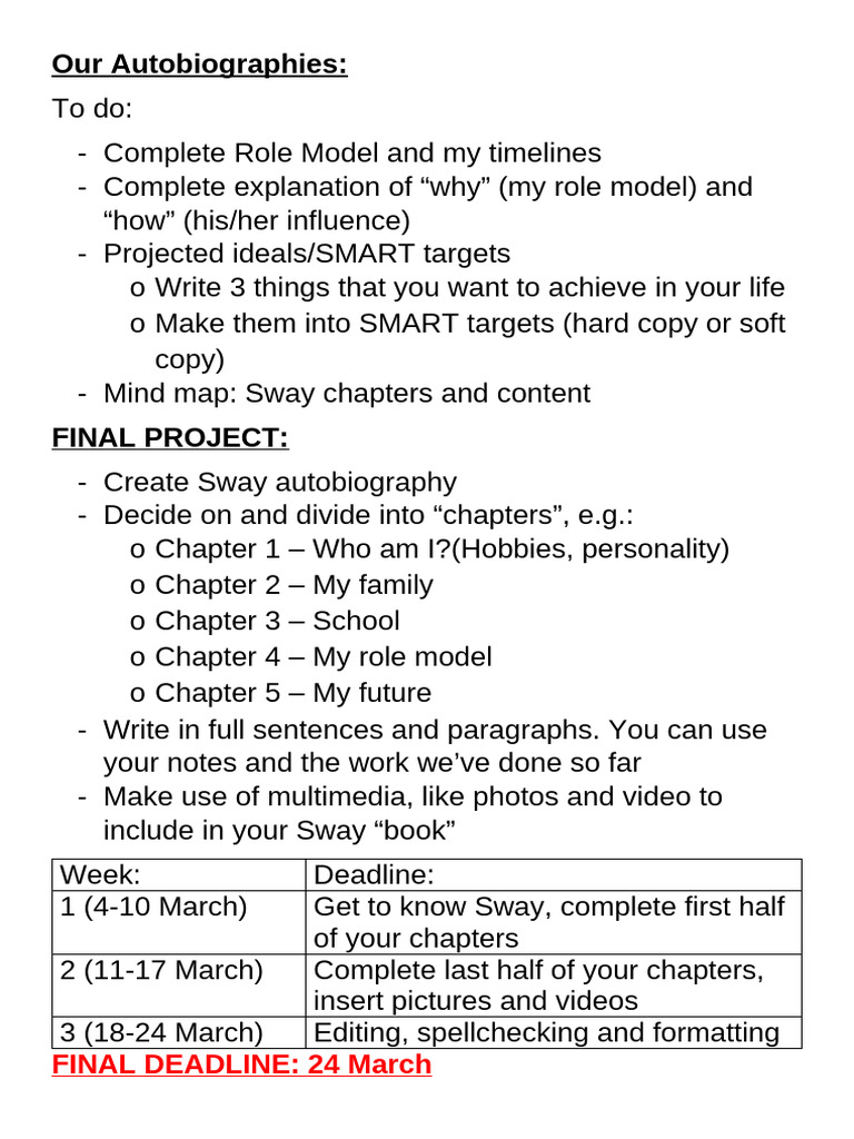 Autobiography Activity | PDF