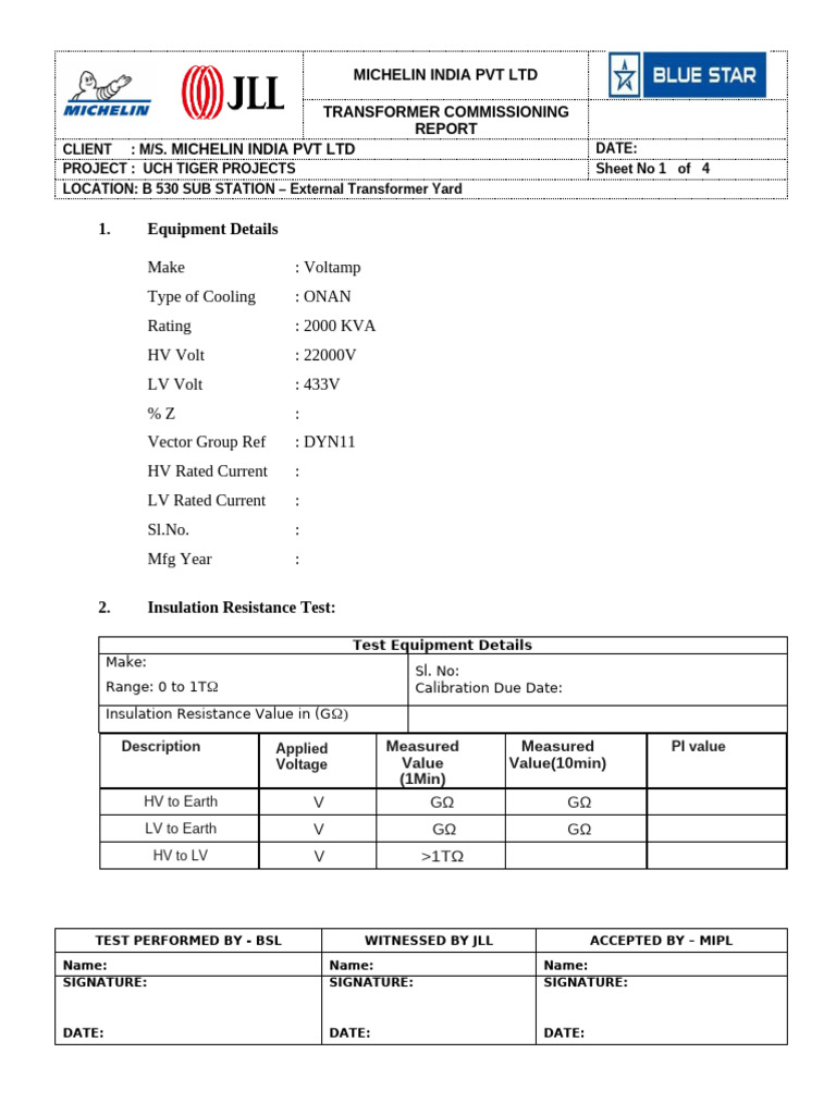 Transformer Commissioning Report - Michelin | PDF | Transformer ...