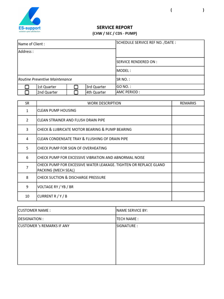 Pump Preventive Maintenance Report | PDF