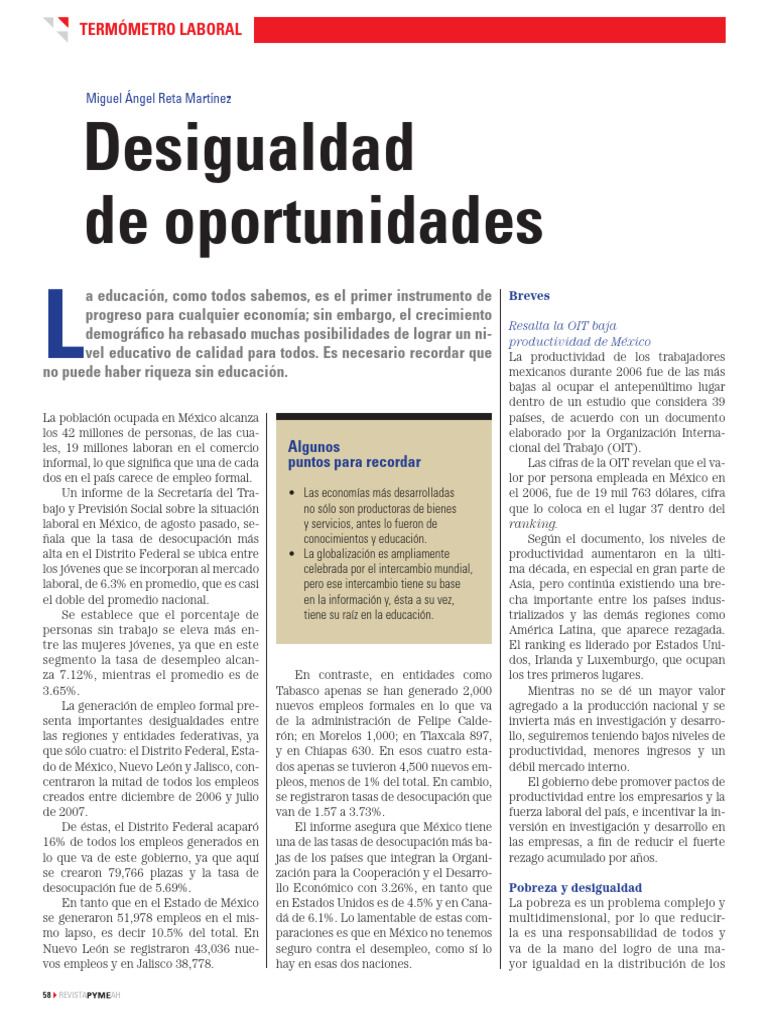 Desigualdad de Oportunidades | PDF | Desempleo | México