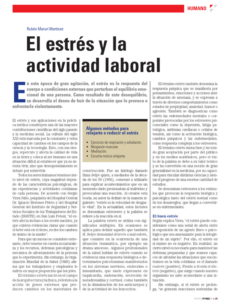 El Estrés y La Actividad Laboral | PDF | Estrés (biología) | Ansiedad