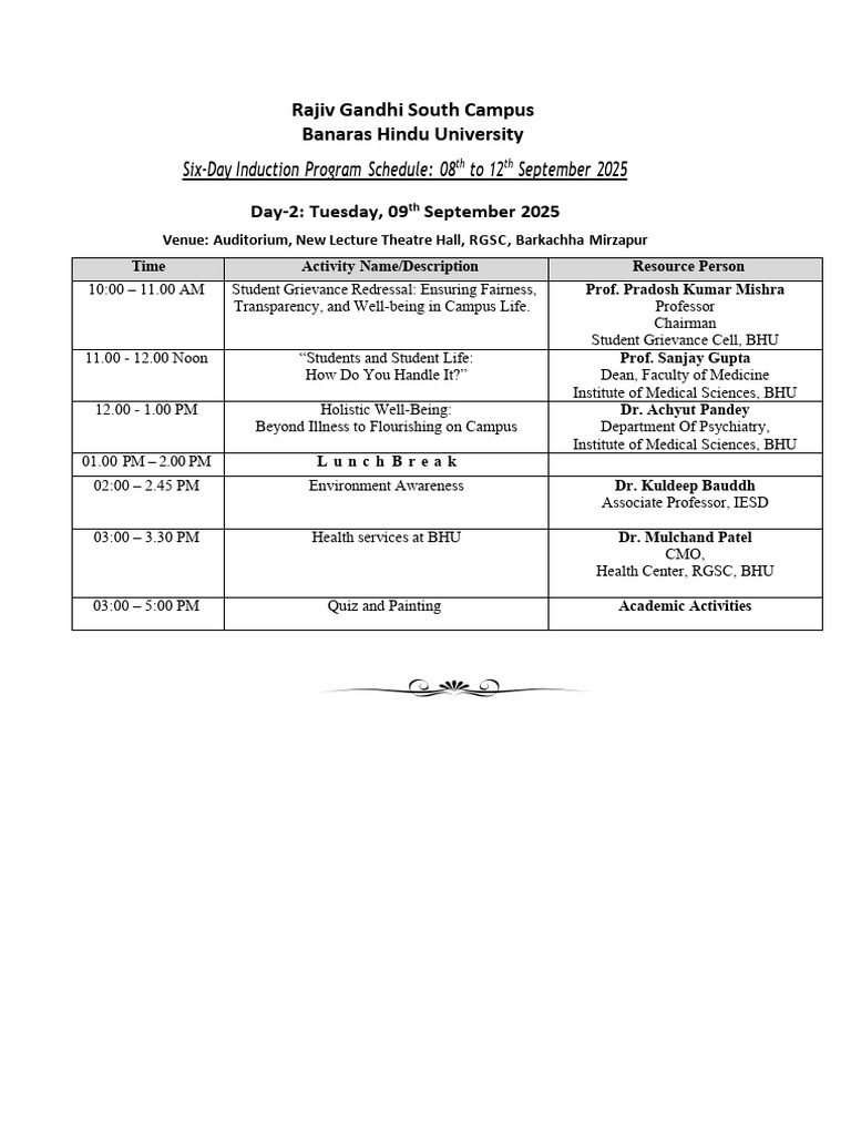 RGSC Induction Program Schedule 2025 | PDF