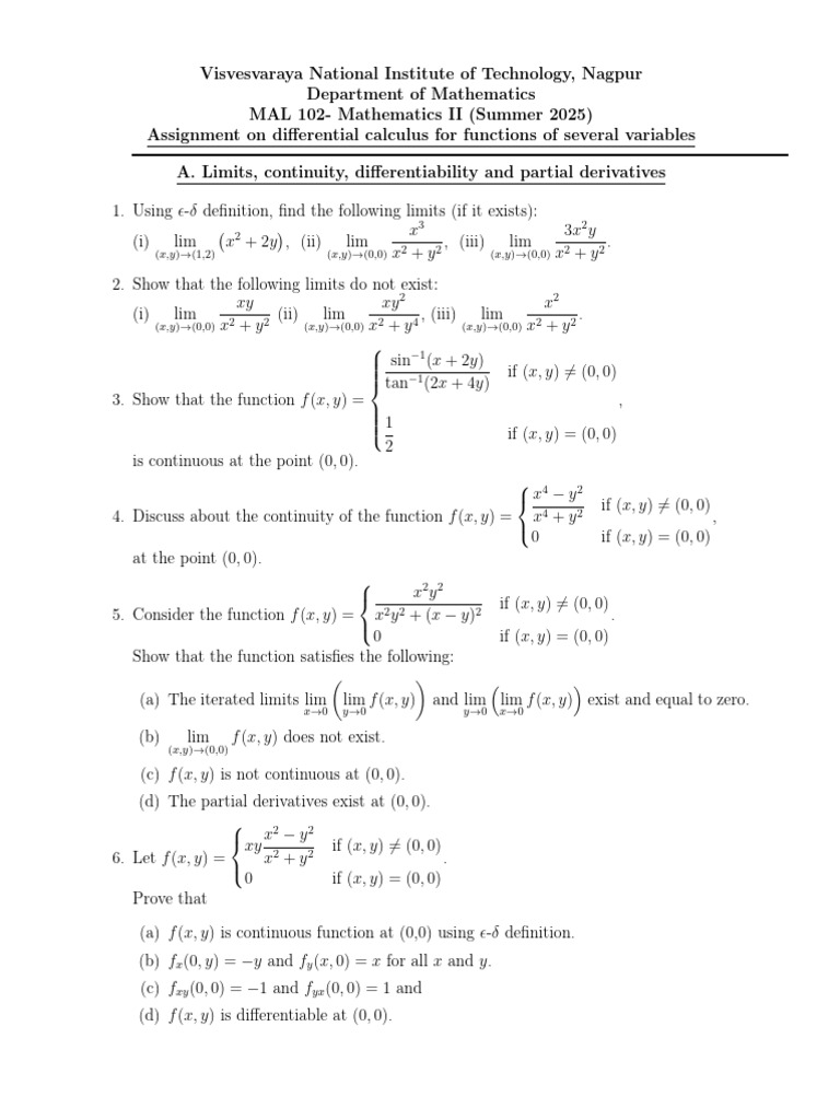 Differential Calculus Assignment - VNIT | PDF | Derivative ...