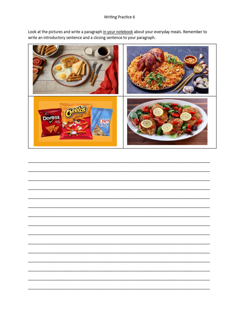 Everyday Meals Writing Exercise | PDF