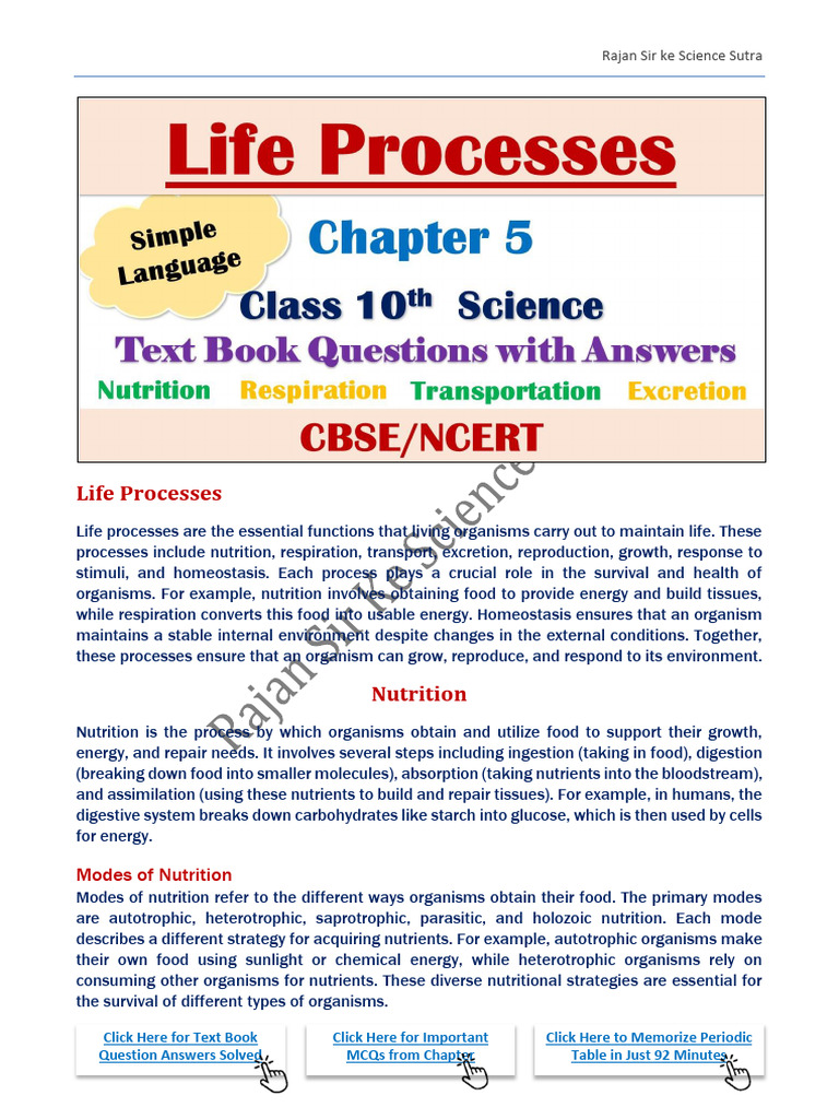 Chapter 5 LIfe Processes Short Notes Class 10 Science | PDF ...