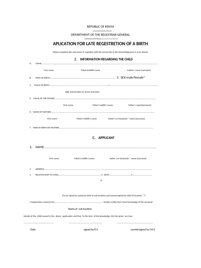 Kenya Birth Registration Application Form | PDF | Chess Theory | Chess