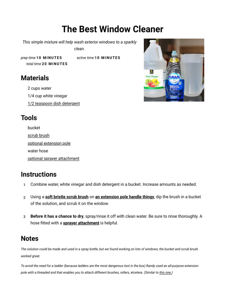 Vinegar-Water Window Cleaner Recipe | PDF