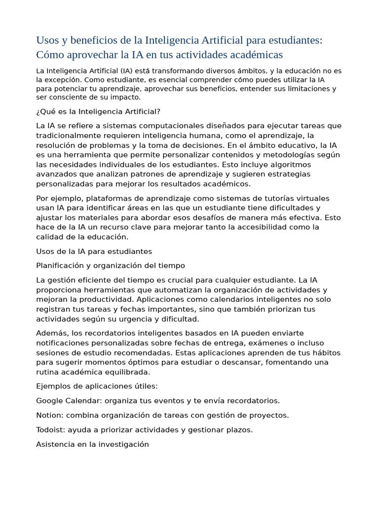 Beneficios de la IA en la Educación Estudiantil | PDF | Inteligencia ...