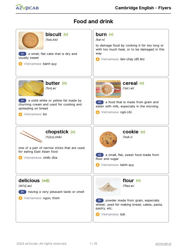 Food Vocabulary for Flyers | PDF | Foods | Vietnamese Cuisine