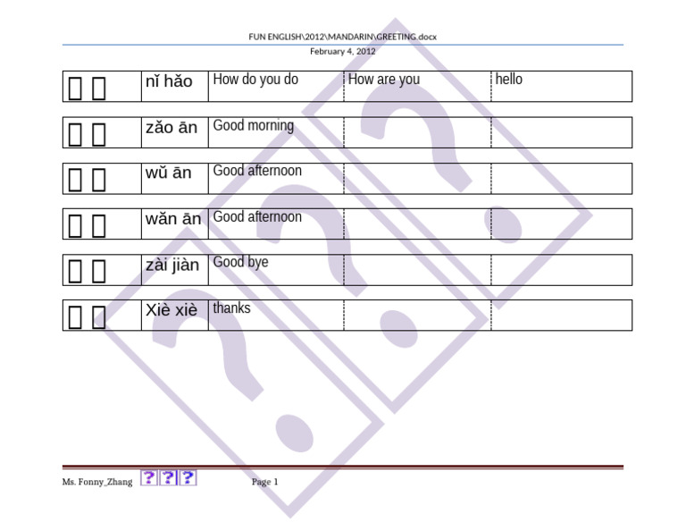 Mandarin Greetings and Phrases Guide | PDF