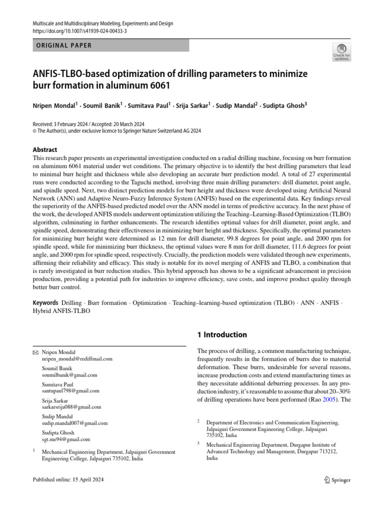 ANFIS-TLBO-based Optimization of Drilling Parameters To Minimize Burr ...