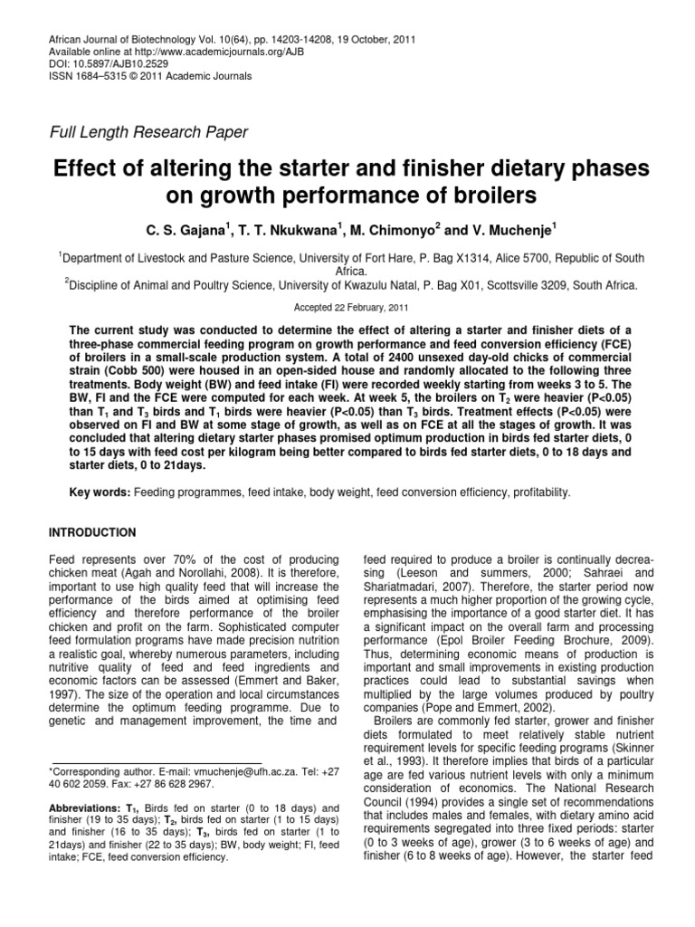 Effect of Altering The Starter and Finisher Dietary Phases | PDF ...