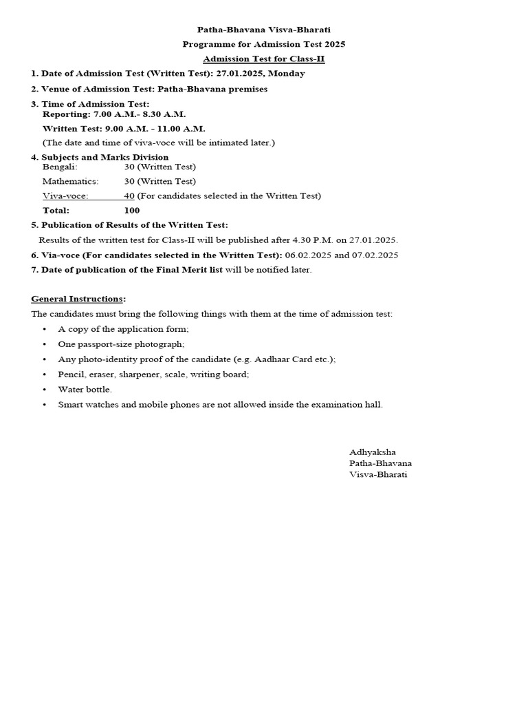 Patha-Bhavana Admission Test 2025 Details | PDF | Chess Theory | Chess