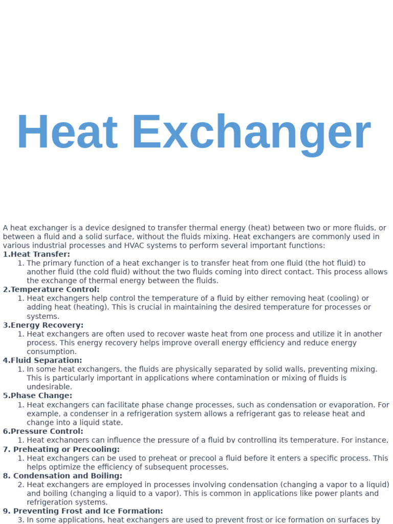 Functions of Heat Exchangers Explained | PDF | Heat Exchanger | Heat ...