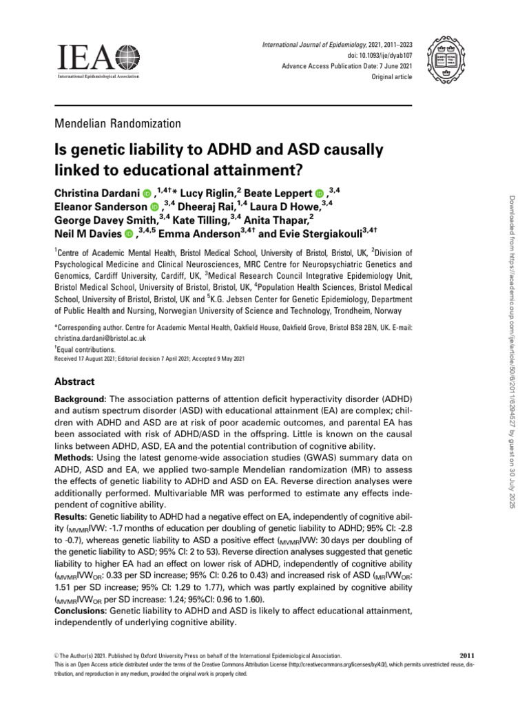 Genetic Links Between ADHD, ASD, and Education | PDF | Attention ...