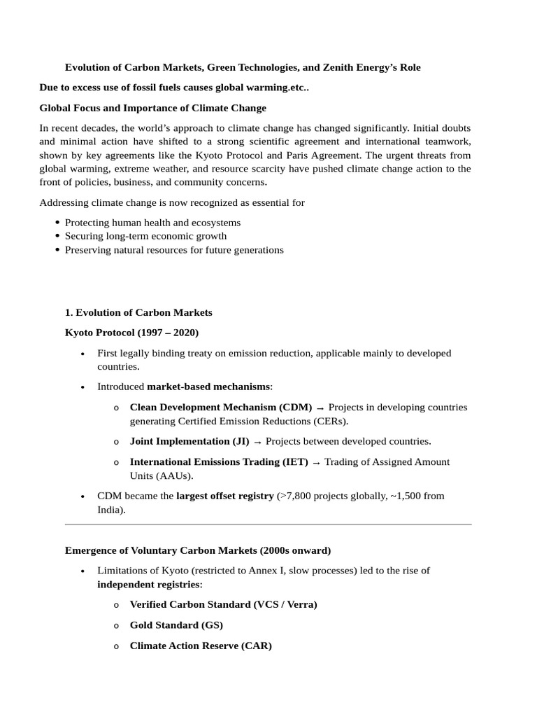 Evolution of Carbon Market1 | PDF | Clean Development Mechanism | Kyoto ...