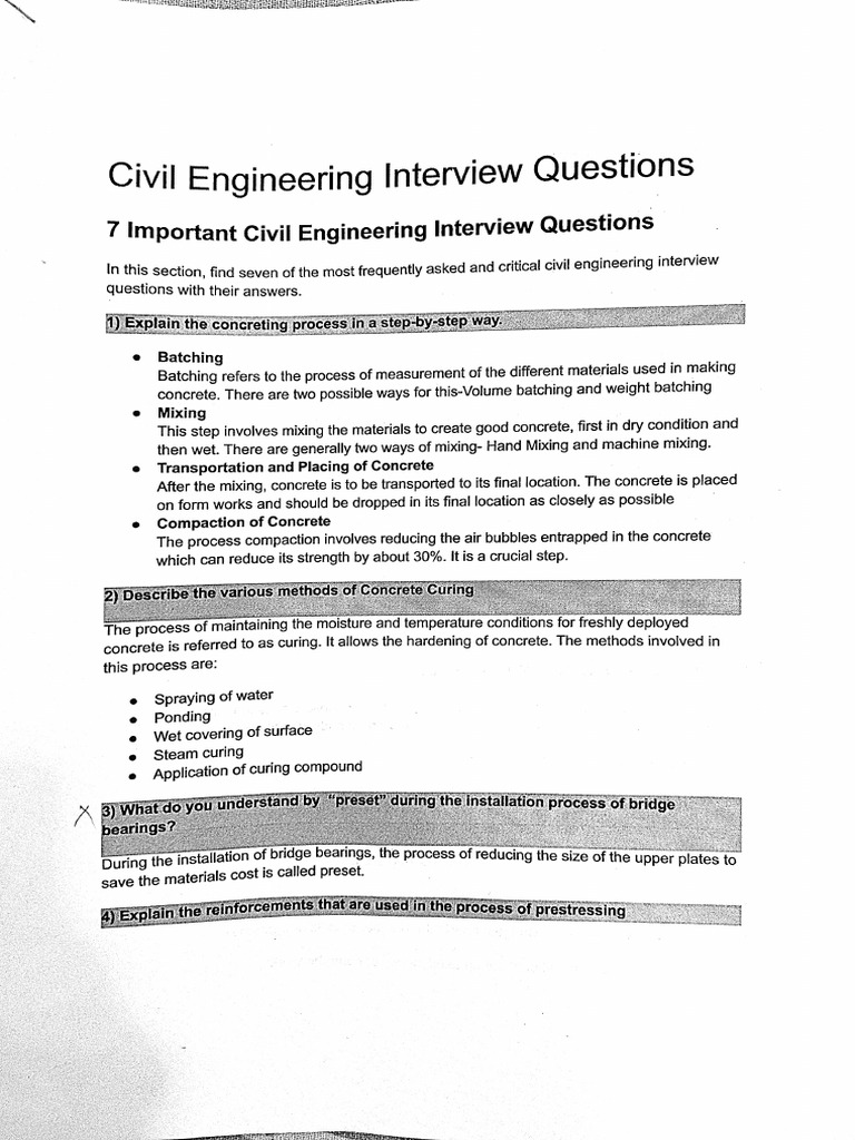Essential Civil Engineering Interview Questions | PDF | Concrete ...