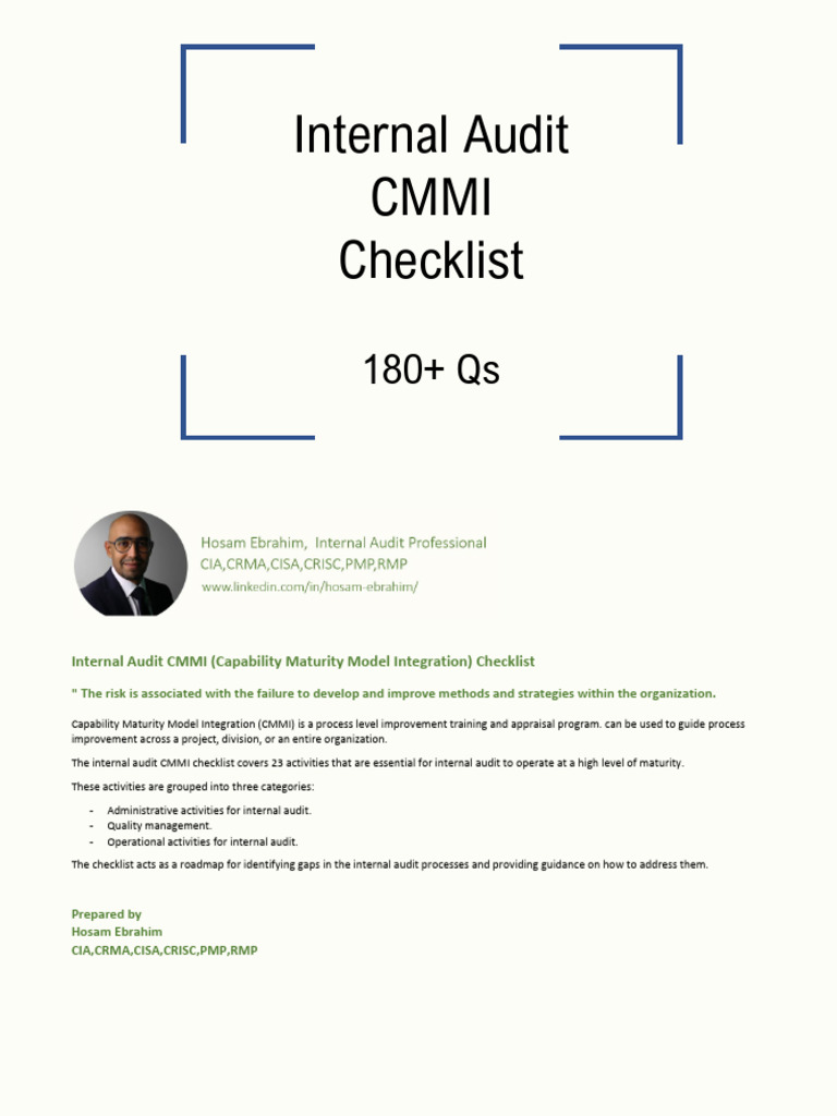 Internal Audit CMMI Checklist | PDF | Internal Audit | Risk