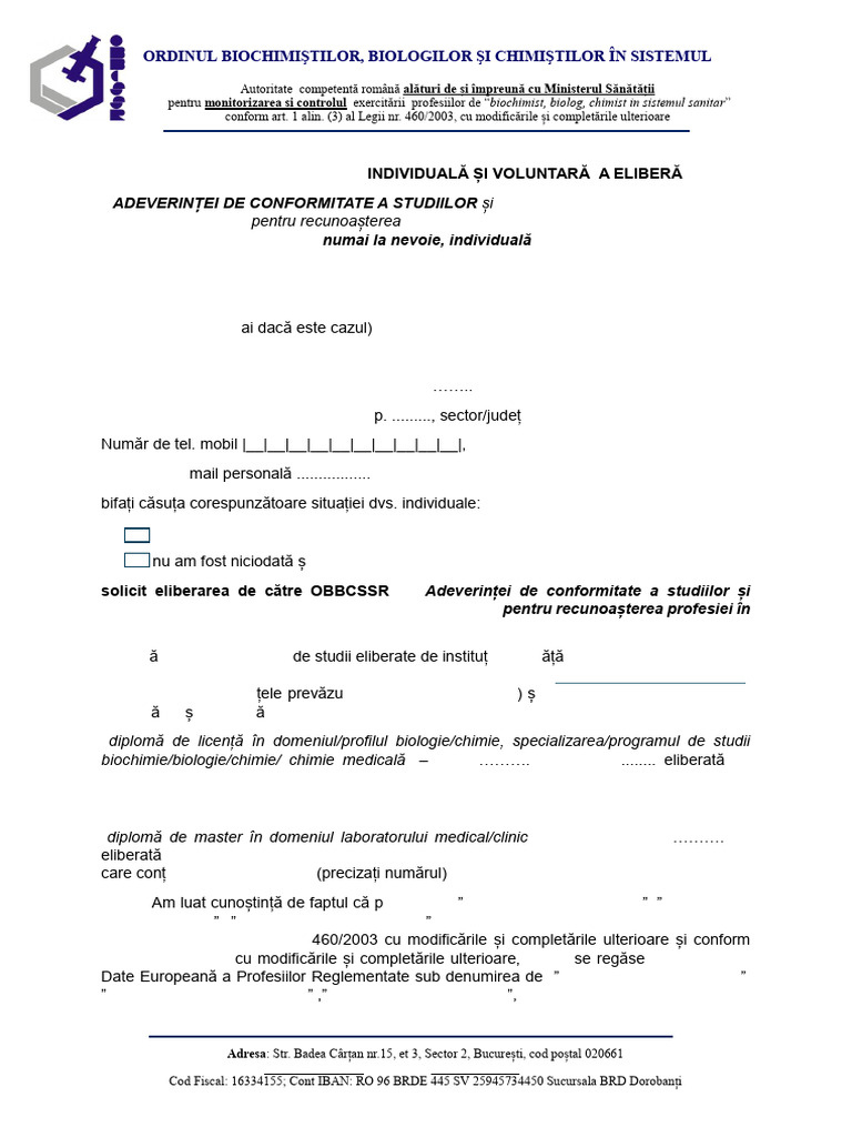FORMULAR de SOLICITARE A Adeverintei de Conformitate A Studiilor 1 | PDF