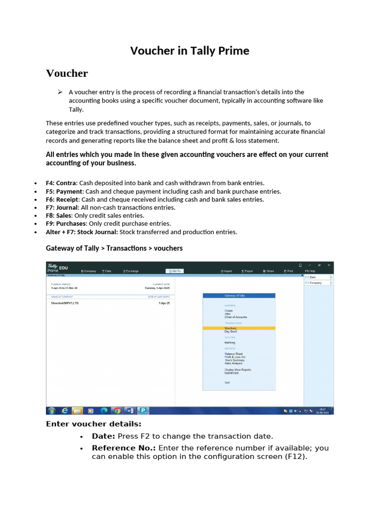 Voucher Entry Process in Tally Prime | PDF | Voucher | Banks