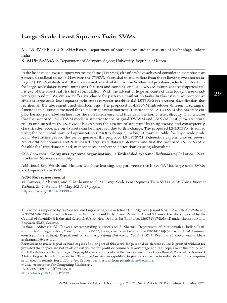 Large-Scale Least Squares Twin SVMs | PDF | Support Vector Machine ...