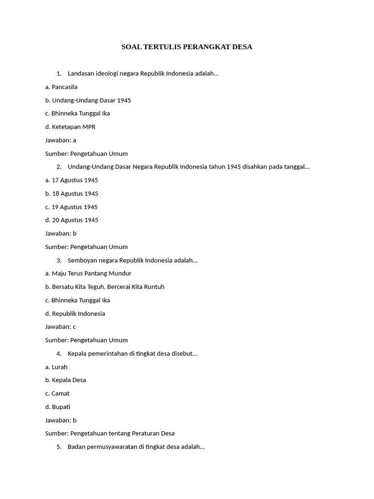 Soal Tes Perangkat Desa 2025 | PDF